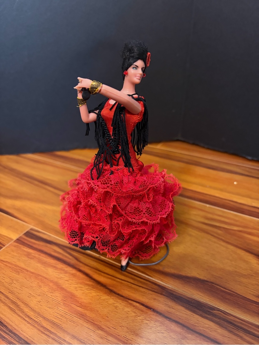Vintage Marin Chiclana Spanish Flamenco Dancer Doll 7" Red Lace Dress Excellent